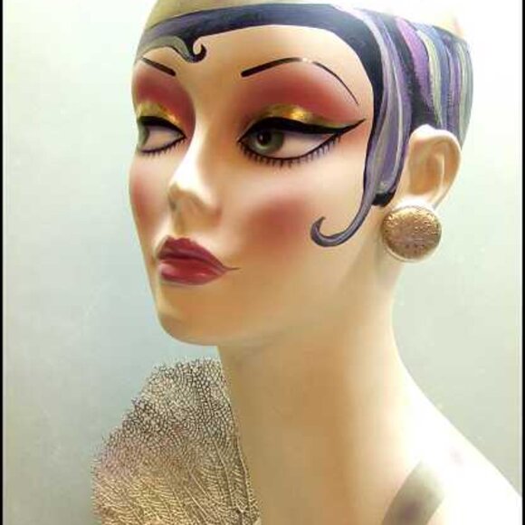 1950s Satin Gold Flower Button Vintage Clip Earrings Price 8056 - Picture 4 of 5